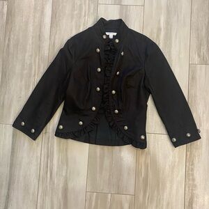 John Paul Richard Black Open Jacket with Decorative Buttons and Ruffles, Medium